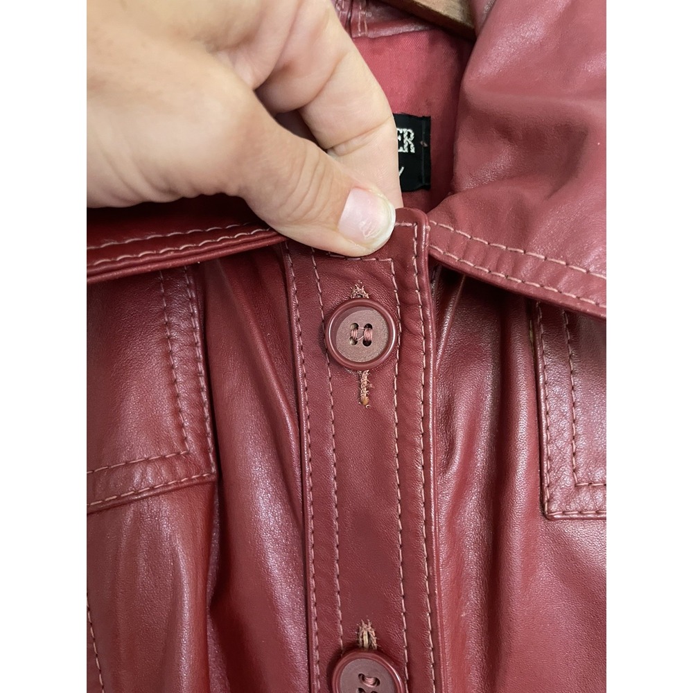 Vintage 70s Red Leather Trench Coat Maxi Long Duster Dagger Collar Uruguay S - Picture 9 of 16